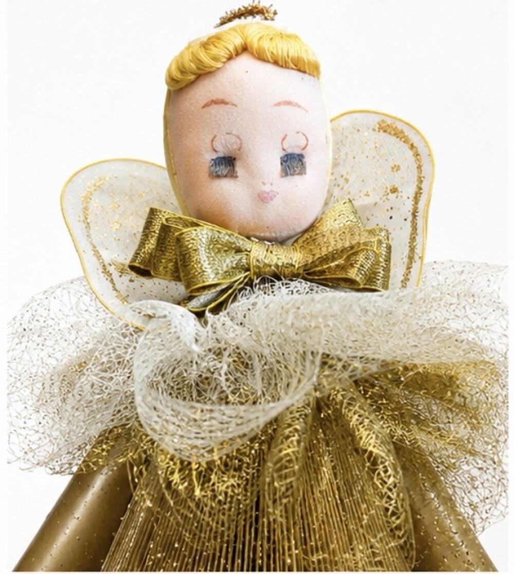 Vintage 12” Handmade Book Page Angel Doll Gold Tulle Christmas Ornament/decor